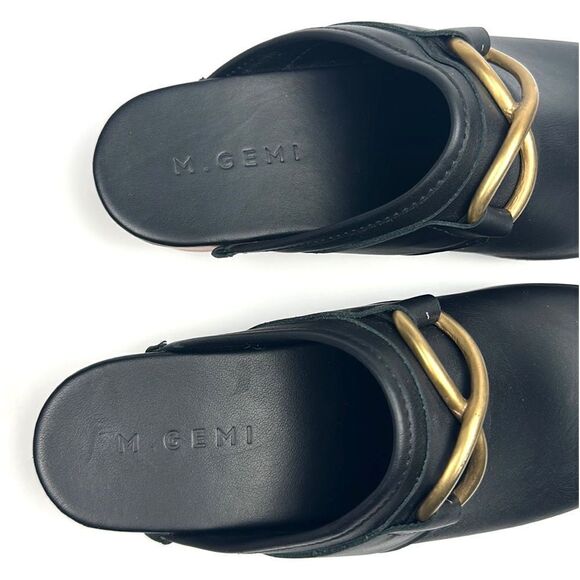 M. Gemi Black Leather Mules with Gold Accent - Picture 11 of 16